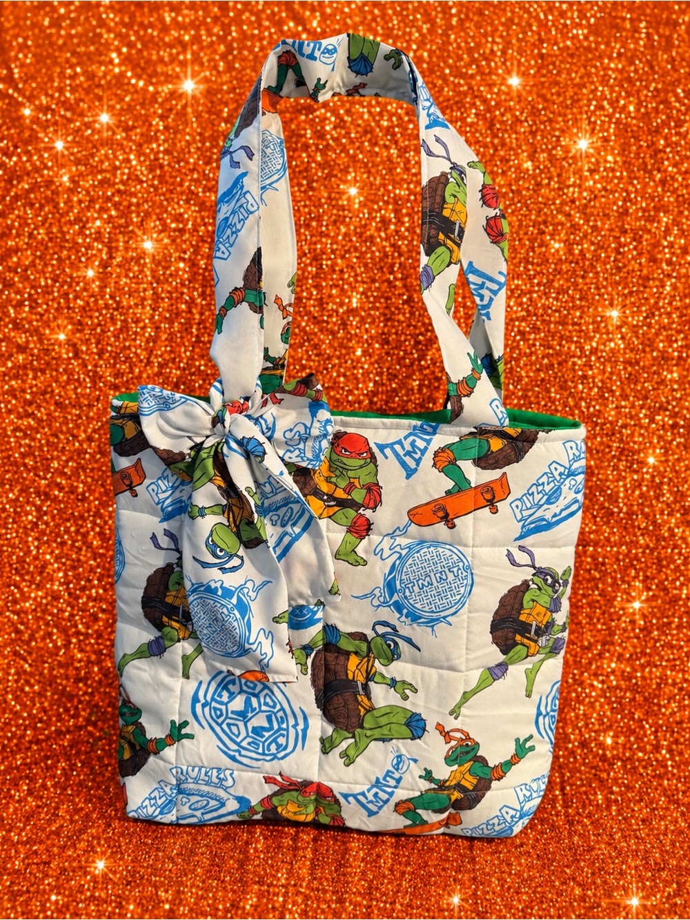 Handmade Teenage Mutant Ninja Turtles White Printed Tote Bag